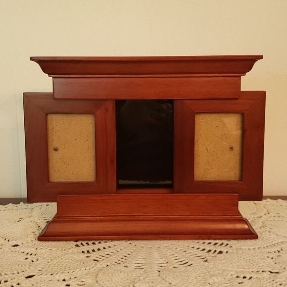 Beautiful Vintage Wooden Picture Frame  with One Center and 2 Sliding Windows - Picture 2 of 16